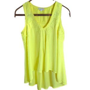 Women's GB Flowy Yellow Tank Hi-Lo with Embroidery Size: Medium